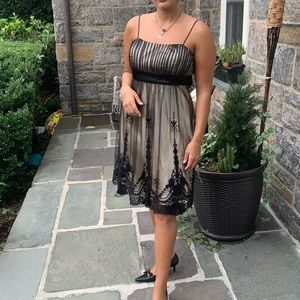 Black lace over nude cocktail dress semi formal